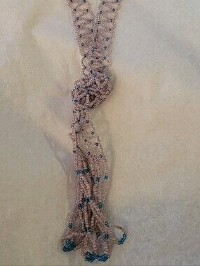 Lavender Beaded Tassel Necklace with Teal Accents